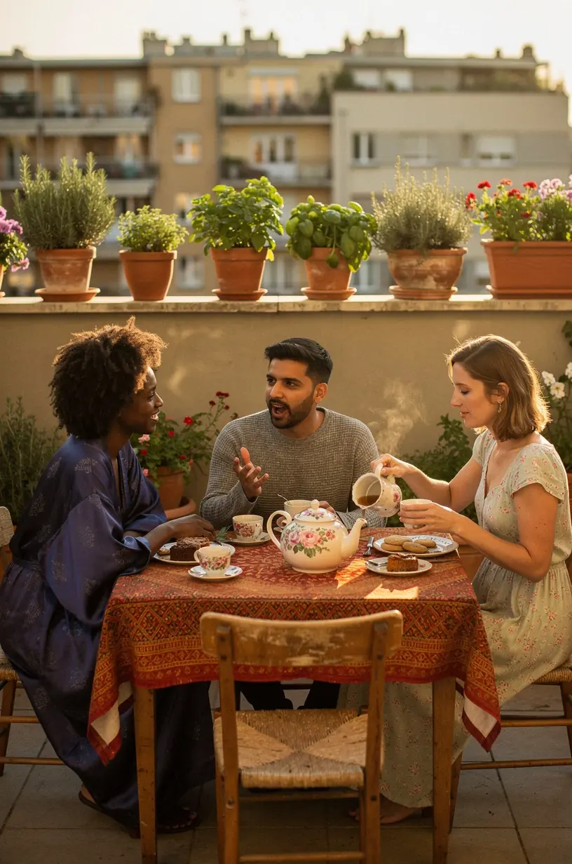 Šiltos arbatos puodelis ant medinio stalo šalia atviros knygos ramiai vakaro atmosferai kurti.
