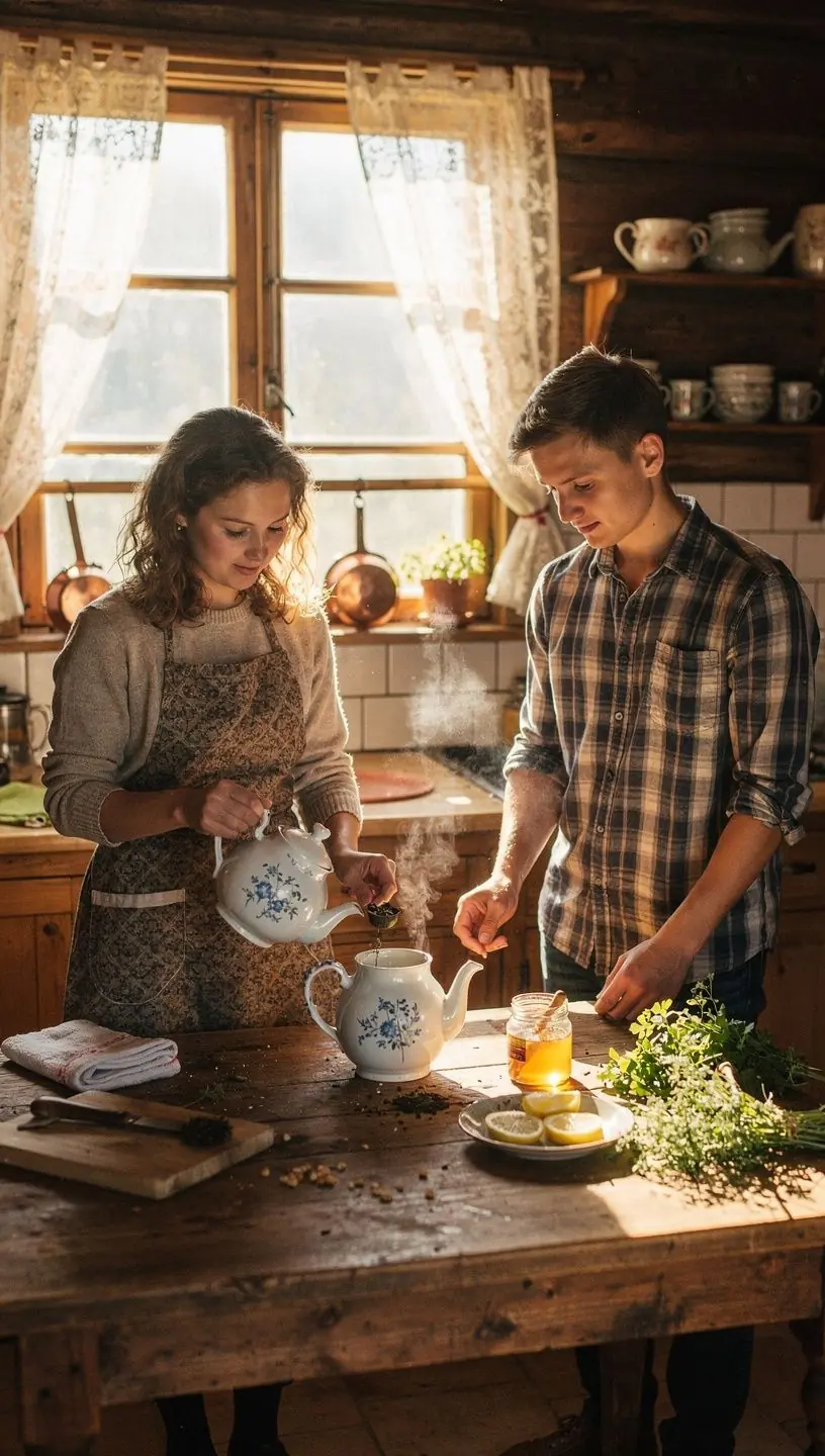 Vakaras su žvakėmis ir arbatos rinkinys, skatinantis atsipalaidavimą ir gerą savijautą be medikamentų.